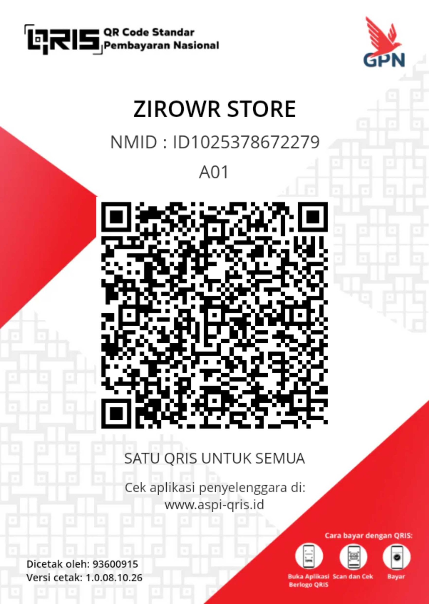 QRIS resmi ZIROWR STORE